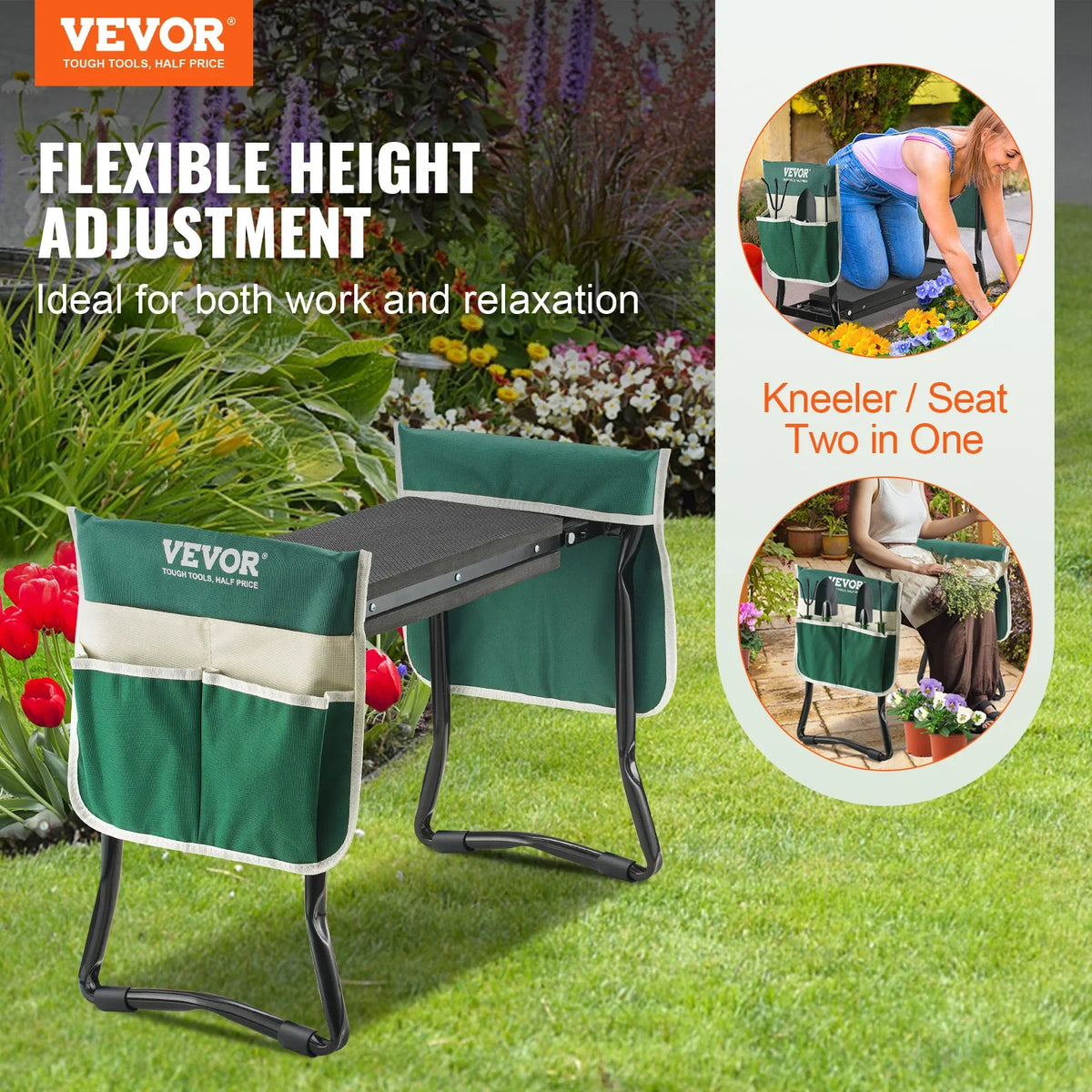 Garden Kneeler and Seat 330 lbs Load Capacity 8/10" EVA Wide Pad Foldable Garden Stool  Kneeling Bench for Gardening
