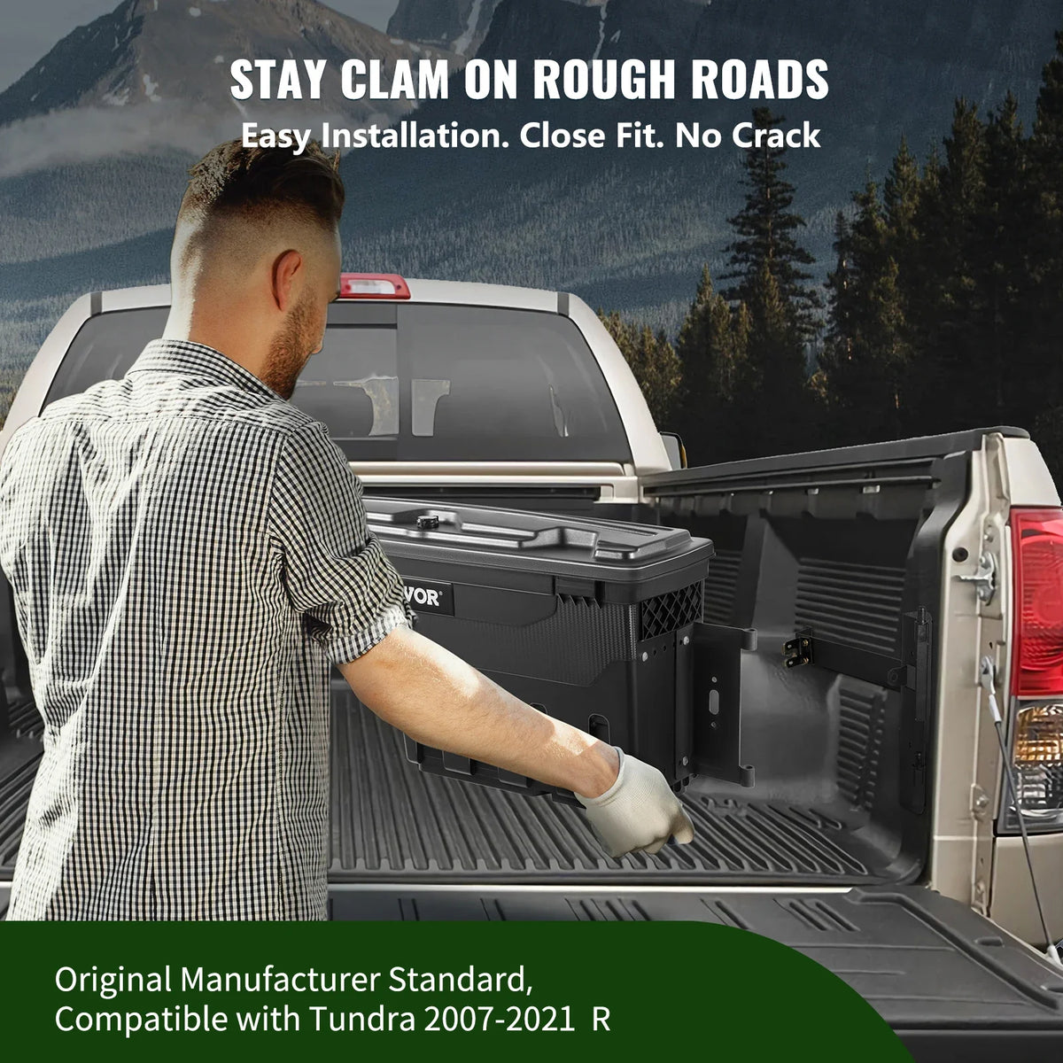 Truck Bed Storage Box, Lockable Lid, Waterproof ABS Wheel Well Tool Box 6.6 Gal/20 L Compatible with Tundra 2007-2021