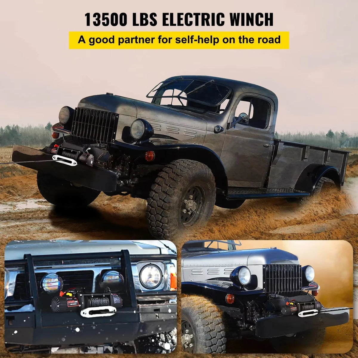 13500LBS Electric Winch 12V 27M/92FT Synthetic Rope  Lifting Treuils Hoist for 4X4 Car Trailer ATV Truck Off Road Boat