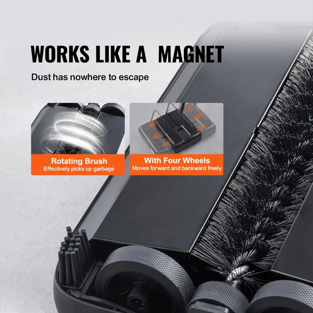 Carpet Sweeper 7.87 in Sweeping Paths, Floor Sweeper Manual Non Electric, 300 ml Dustbin Capacity with Comb