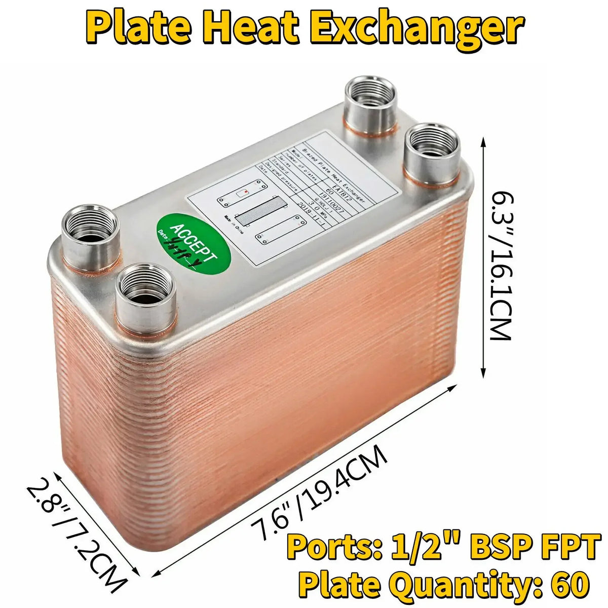30 40 60 Plates Heat Exchanger Wort Chiller Stainless Steel Homebrew Brewing Beer Cooler Counterflow Chiller Water Heating