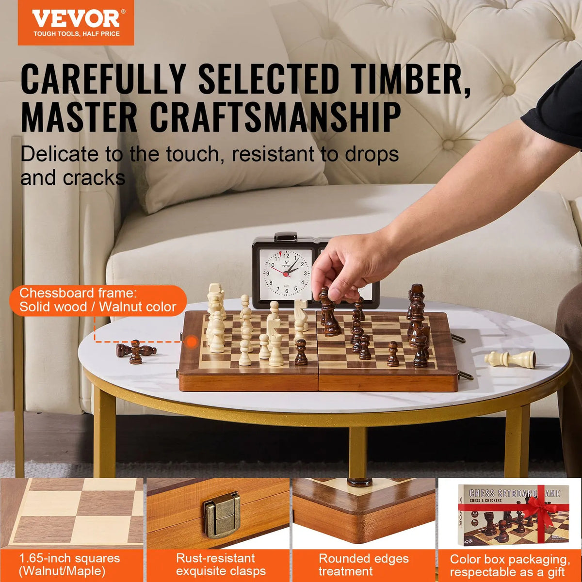 Magnetic Wooden Chess Set,2-IN-1 Chess Checkers Game Set,Folding Chess Board Games for Adults Kids,Chess Set for Beginner