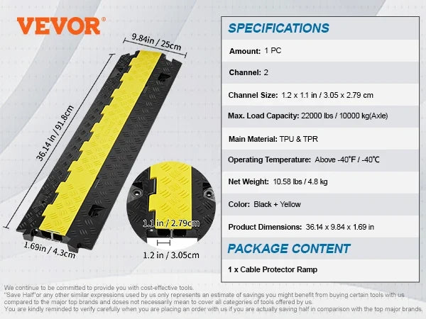 Cable Protector Ramp 1/3/5 PCS 2 Channel Heavy Duty Wire Cord Cover Ramp with TPR Flip-Open Top Cover Traffic Speed Bump