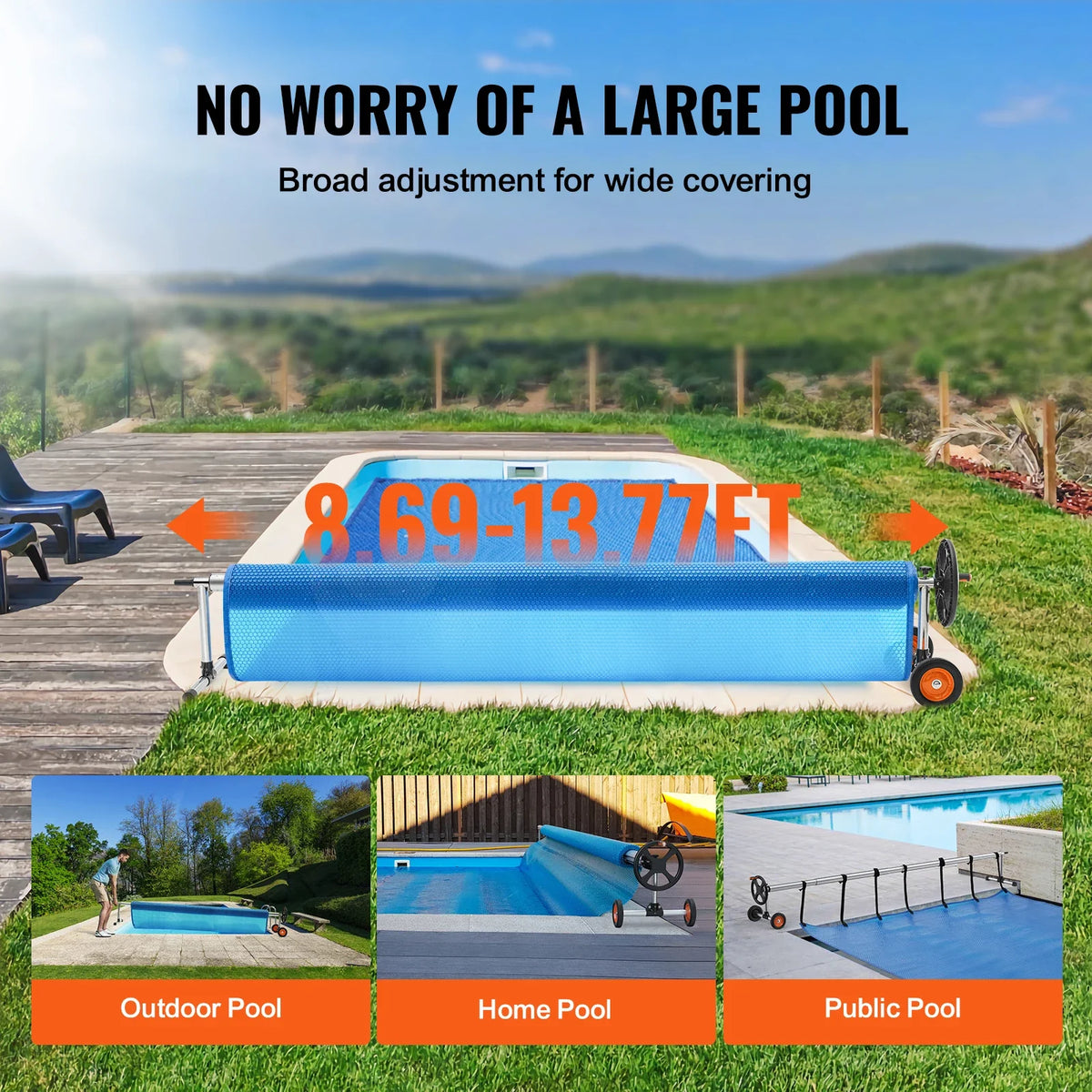 14/18/20/22 ft Pool Cover Reel Solar Inground Cover Aluminum Reel Set with Sandbags Fits for 3-14 ft Width Swimming Pools