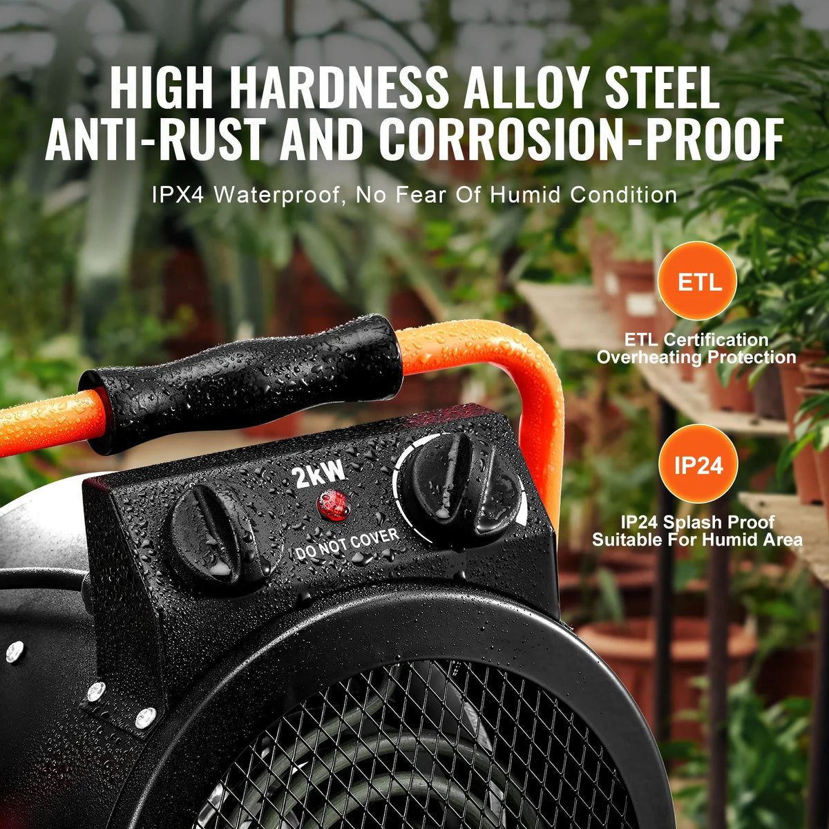 Greenhouse Heater 1500W with Overheat Protection 2-Speed Setting Electric Portable Heater Fan for Green House, Flower Room