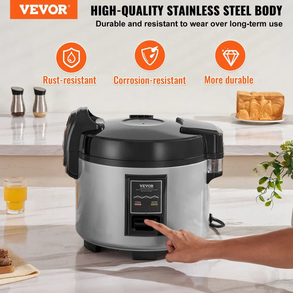 Commercial 60-Cup,13.74Qt Large Rice Cooker & Warmer, Nonstick Inner Pot, Fast Cooking, Stainless Steel for Restaurants