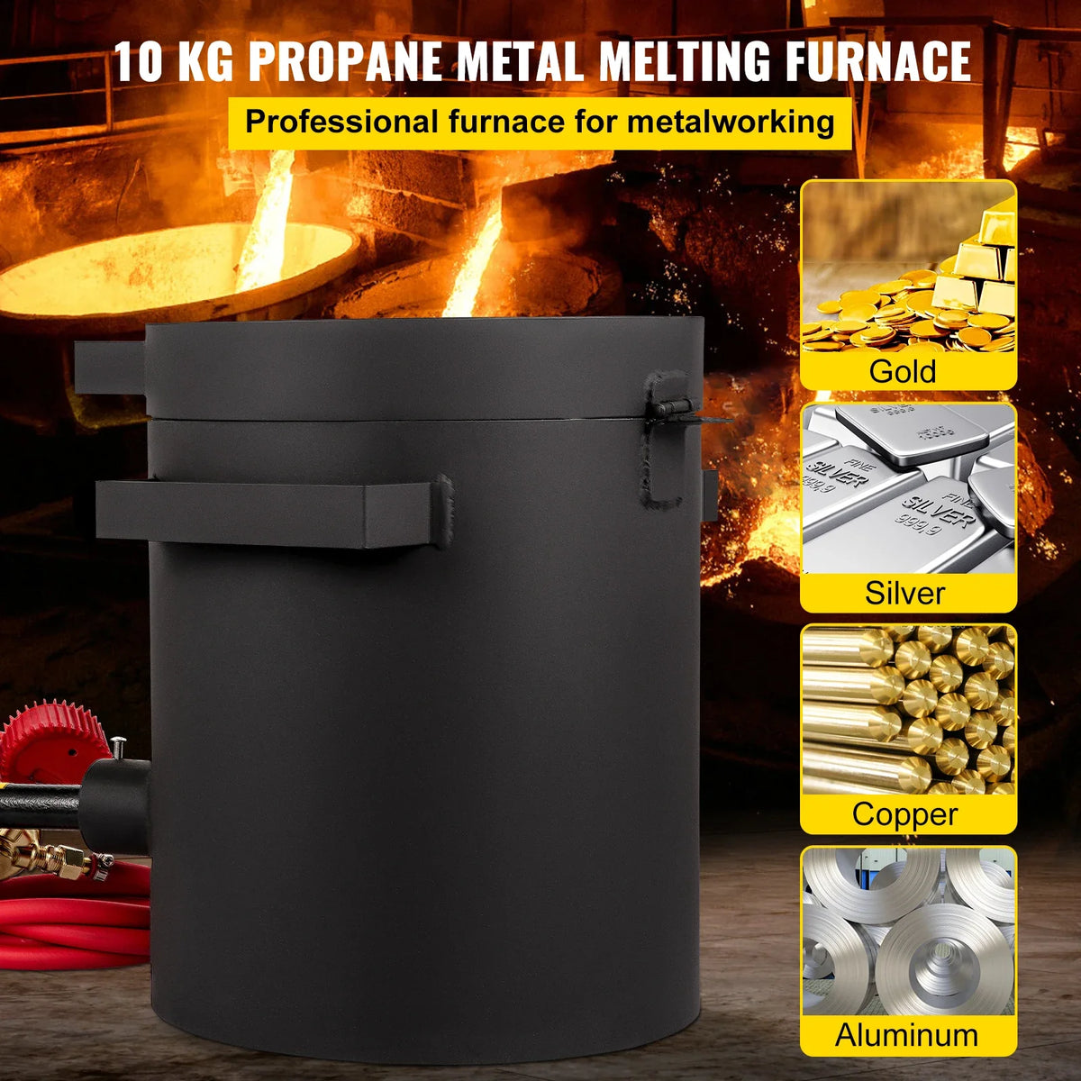 Propane Melting Furnace 2/4/5/6/10 KG Metal Foundry Furnace Kit w/ Crucible & Tongs Casting Smelting Devil Forge