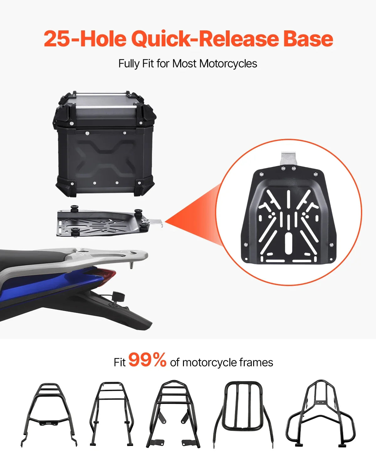 45L/55L/65L Universal Aluminum Alloy Motorbike Tail Box with Leather Lining & Lock  Fit for 99% of Motorcycle Frames
