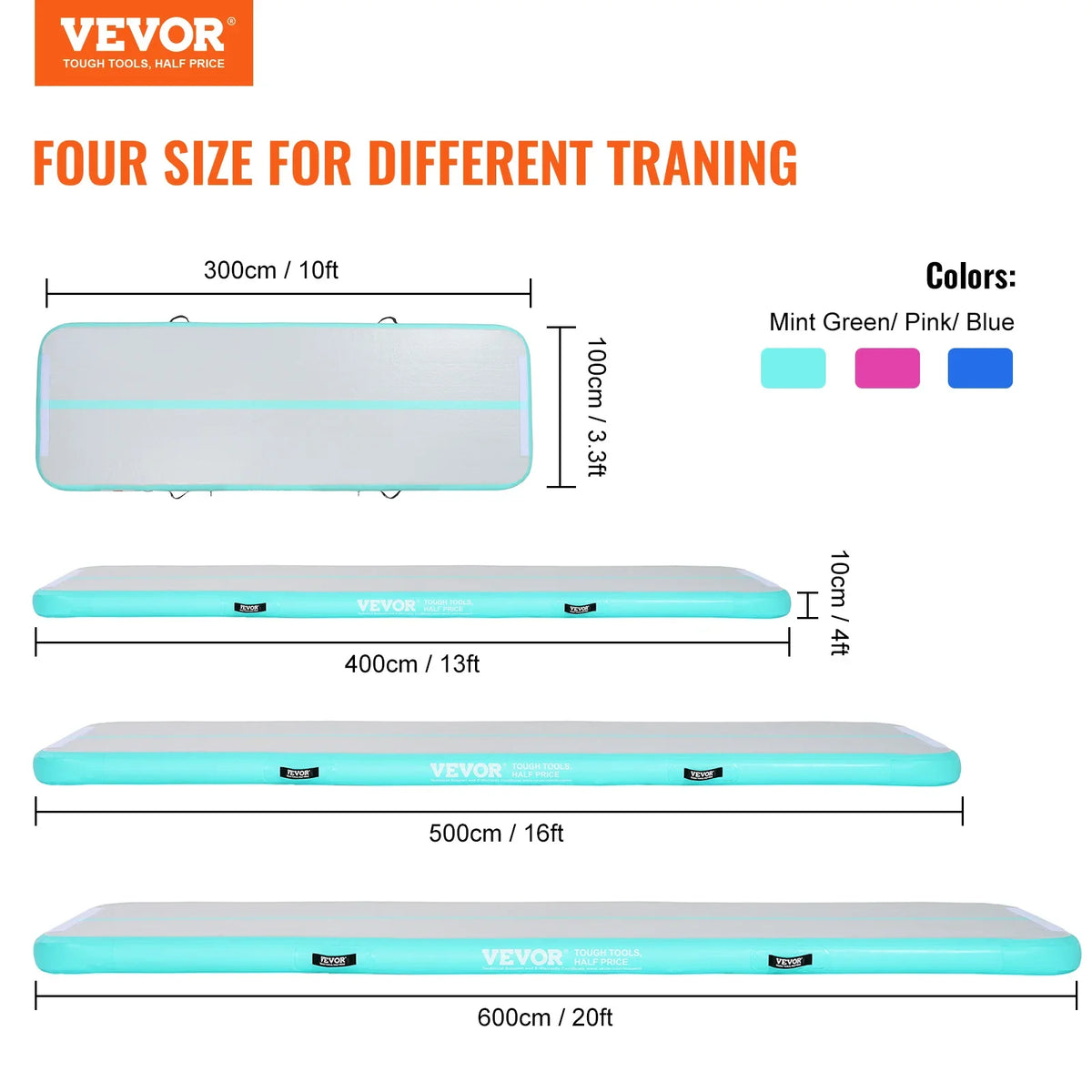 10/13/16 ft Gymnastics Air Mat Thickness Inflatable Gymnastics Tumbling Mat Tumble Track with Electric Pump Training Mats