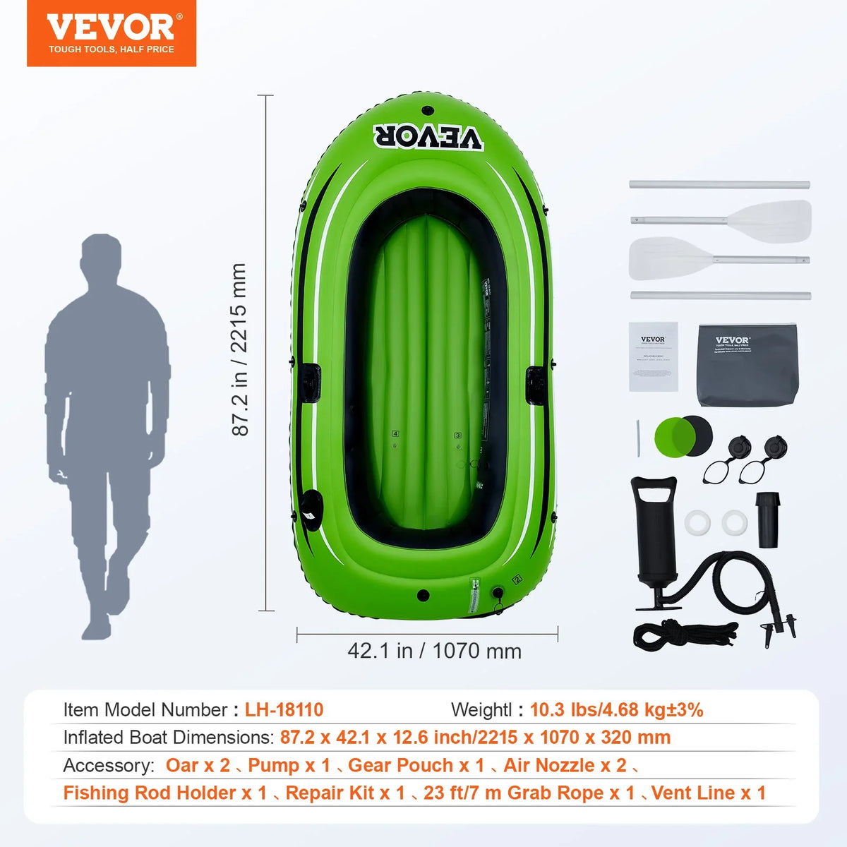Inflatable Boat 4-Person Inflatable Fishing Boat Strong PVC Portable Boat Raft Kayak 45.6" Aluminum Oars High-Output Pump