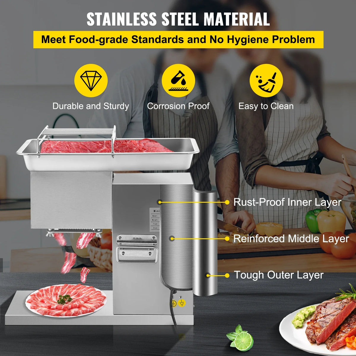 250Kg/H Electric Meat Slicer Stainless Steel 3mm Blades Meat Cutter Grinder Machine Auto Kitchen Home Appliance Commercial