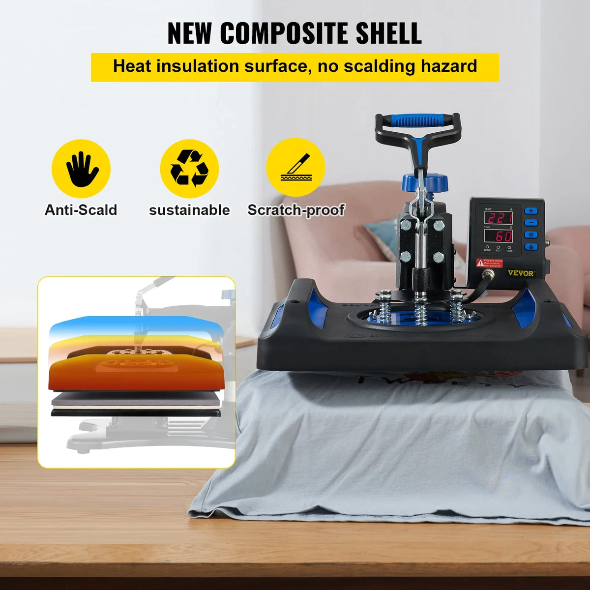Heat Press Machine, 12 x 15 Inch, Fast Heating, 360 Swing Away Digital Sublimation T-Shirt Vinyl Transfer Printer, Blue