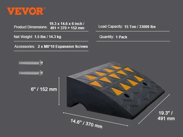3.7/4.25/6" Rise Height Sidewalk Curb Ramp, 15T Heavy Duty Rubber Ramp for Forklifts, Trucks, Buses, Cars, Wheelchairs