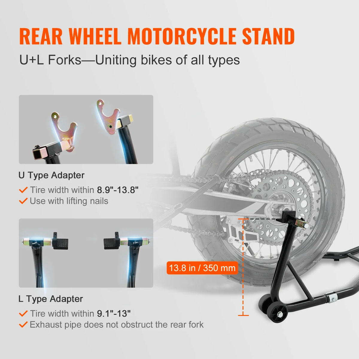 Motorcycle Stand Lift, 850lbs Front Rear Combo Stand Lift Stand, Front and Rear Wheel Fork Stand, U+L Fork Swingarm Spool