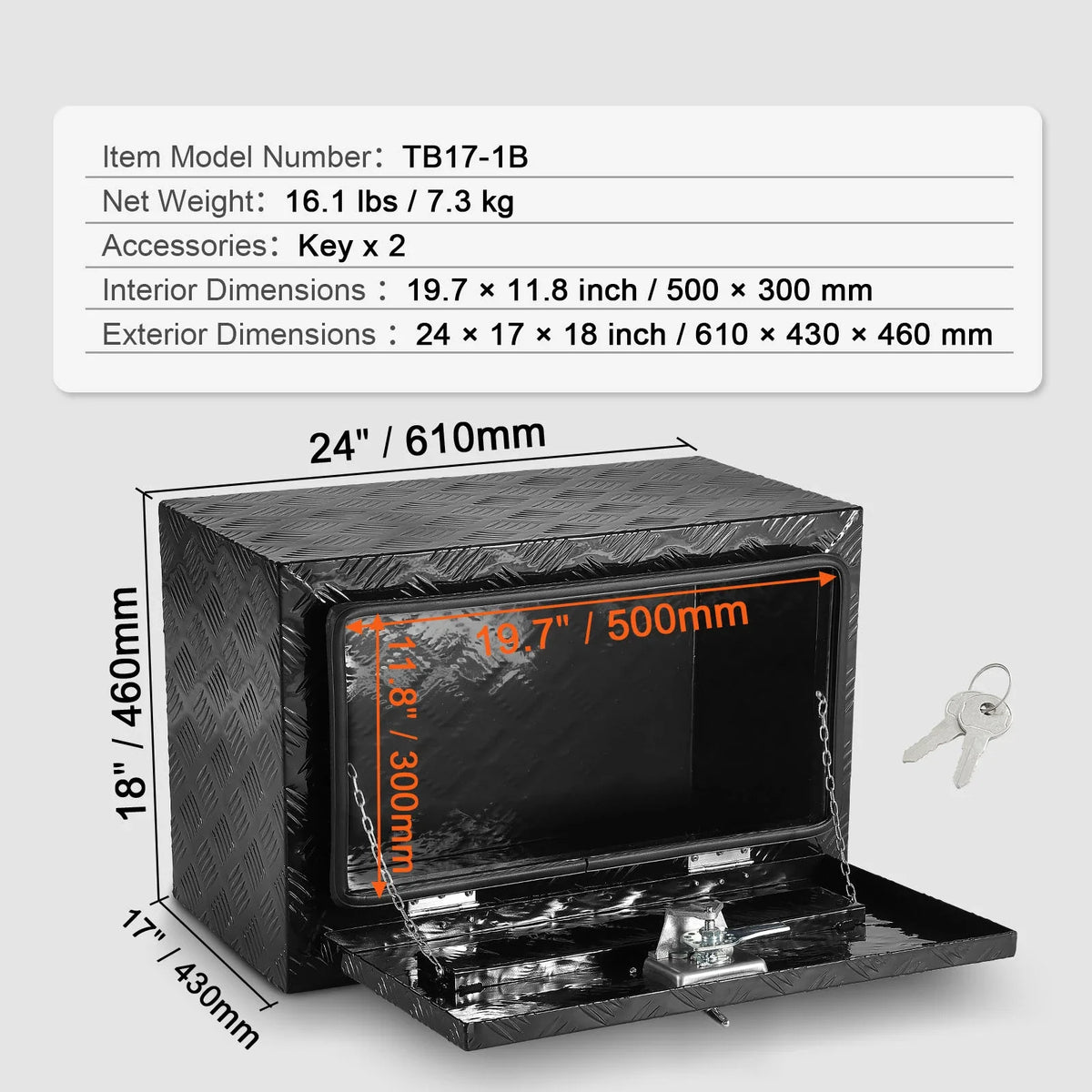Underbody Truck Box Pickup Storage Box Heavy Duty Aluminum Diamond Plate Tool Box with Lock and Keys for Truck Van Trailer