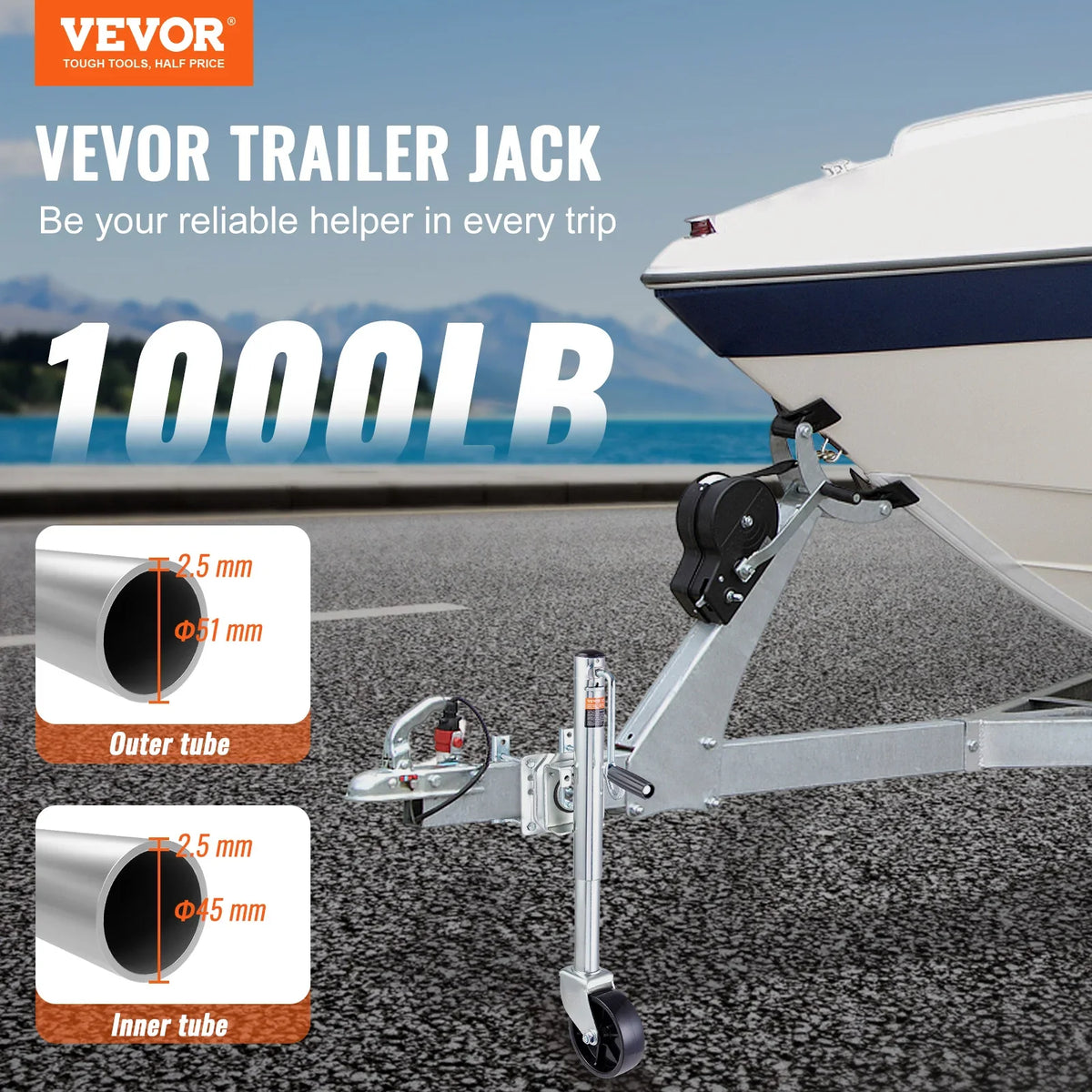 Trailer Jack Weight Capacity 1000/1500/2000 lbs, for lifting RV Trailer, Horse Trailer, Utility Trailer, Yacht Trailer