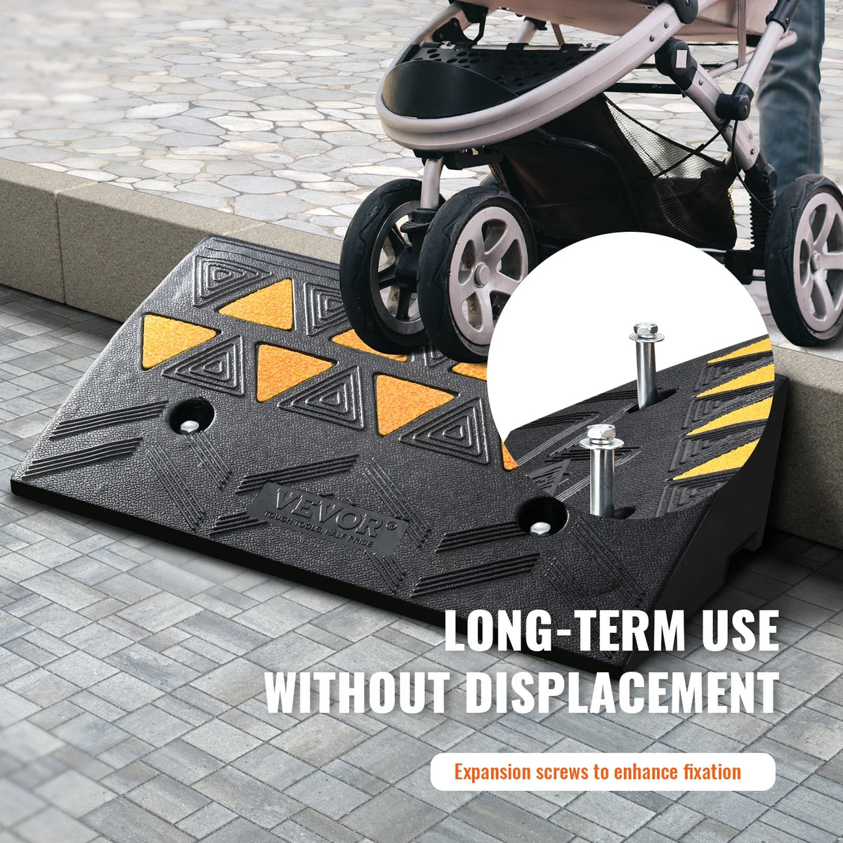 3.7/4.25/6" Rise Height Sidewalk Curb Ramp, 15T Heavy Duty Rubber Ramp for Forklifts, Trucks, Buses, Cars, Wheelchairs