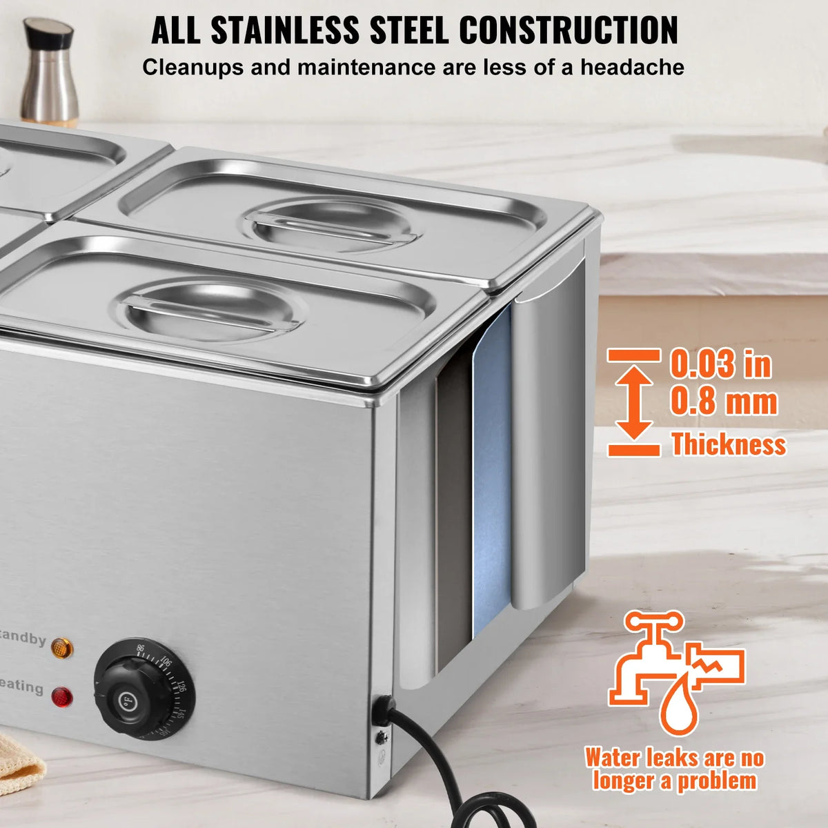4-Pan Commercial Food Warmer, 15.9QT Electric Steam Table, 1200W Professional Countertop Stainless Steel Buffet Bain Marie