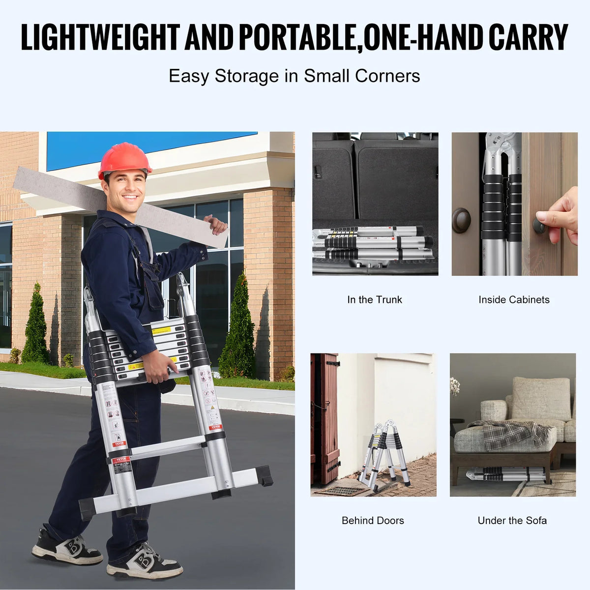 Telescoping Ladder 16.5FT A-Shape Aluminum Extension Ladder Lightweight Retraction Collapsible Multi-Purpose RV Ladders