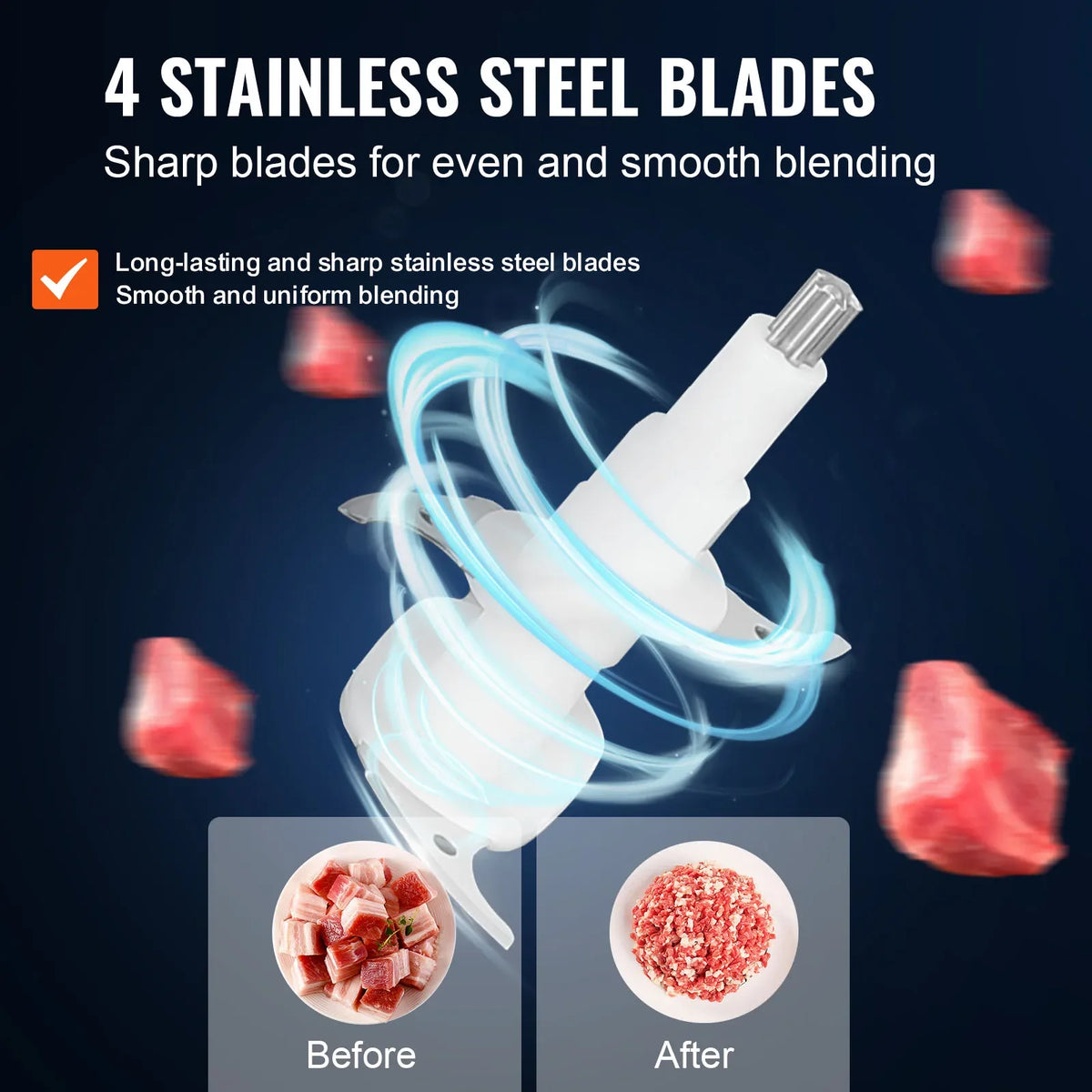 Food Processor Electric Meat Grinder with 4-Wing Stainless Steel Blades8 Cup Stainless Steel Bowl for Baby Food