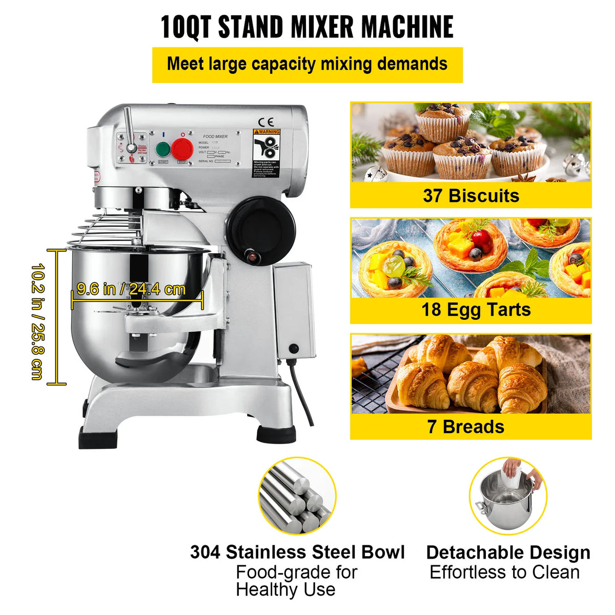 Electric Dough Machine 10/15/20/30Qt Stainless Steel Commercial Cream Egg Whisk Mixer Processor Kitchen Food Stand Blender