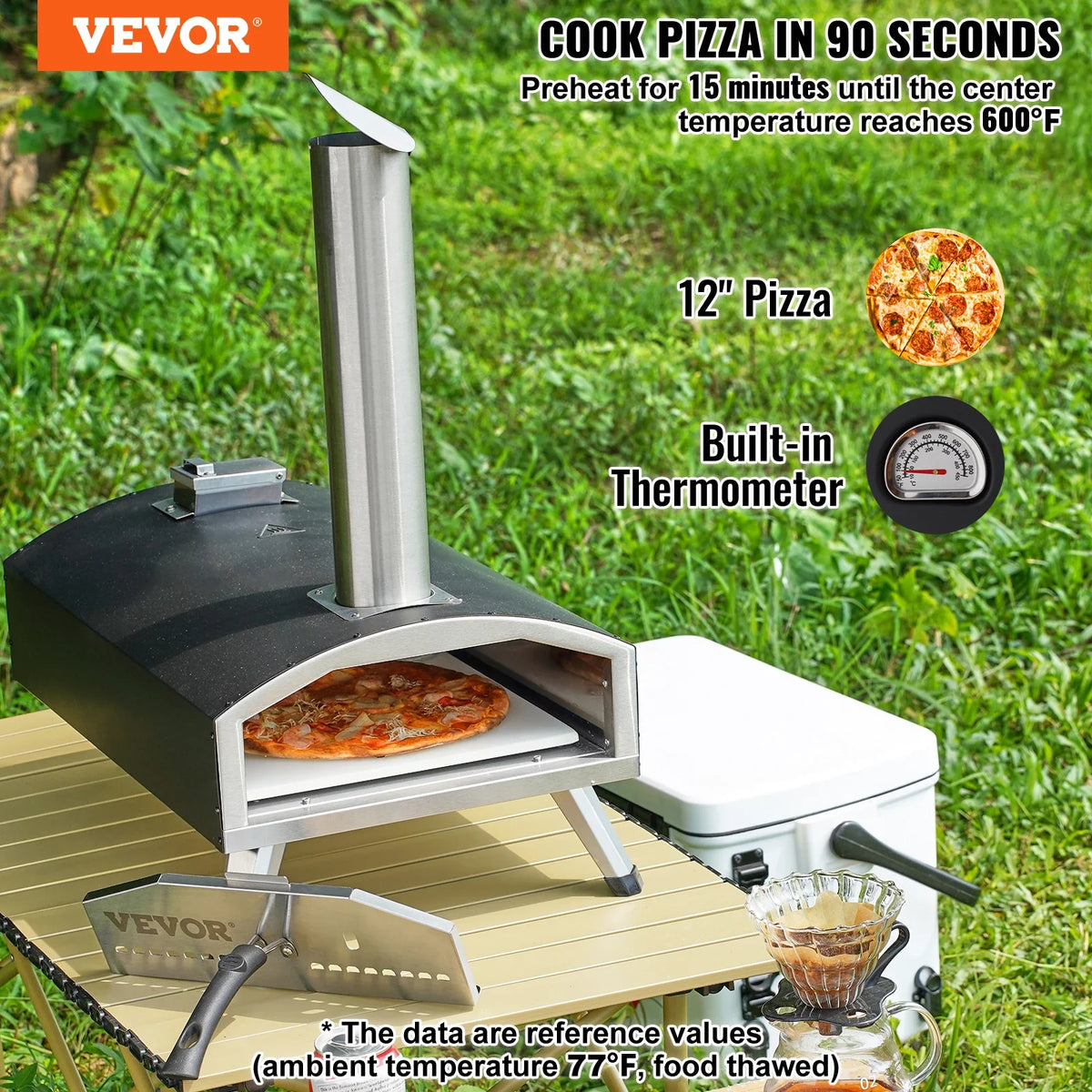 Portable Outdoor Oven, 12-inch Pizza Oven, Pellet & Chips & Charcoal Tri-Fuel, Iron Spray Pizza Grill,Includes Pizza Stone