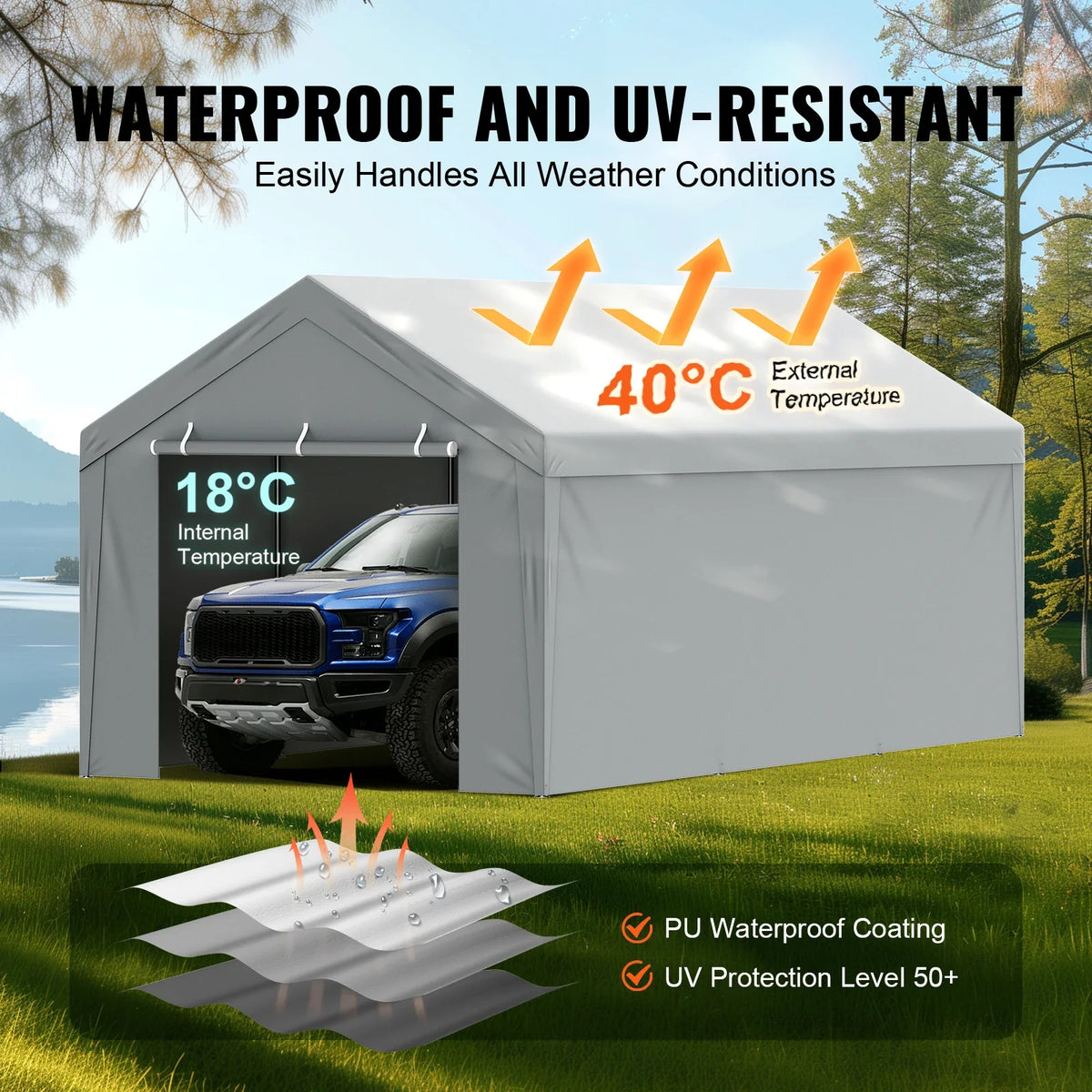 Replacement Canopy Cover Without Frame 10x20 ft Garage Tent Shelter Tarp Waterproof&UV Protected Garden Outdoor Carport