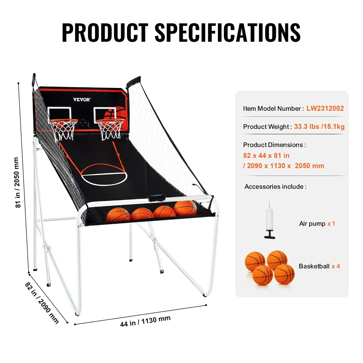 Foldable Basketball Arcade Game 2 Player Indoor Basketball Game Home Dual Shot Sport w/ 4 Balls 8 Game Modes for Kid Adult