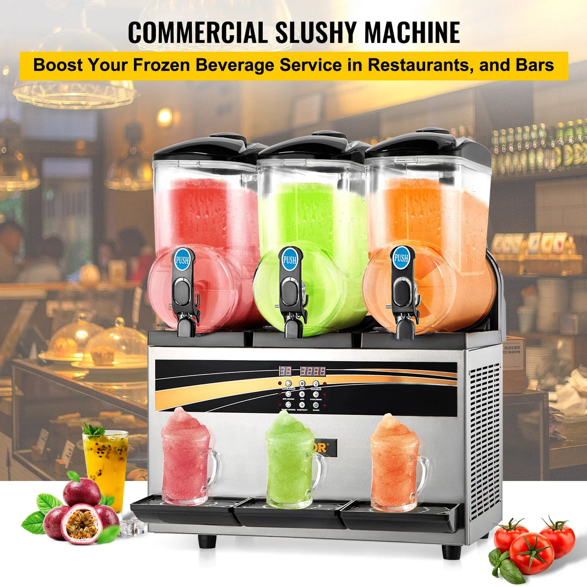 Commercial Slushy Ice Machine, 3x15L 800W Slushy Ice Cream Maker,63x45x80 cm Slushy Maker Machine,2 Modes Intelligent LED