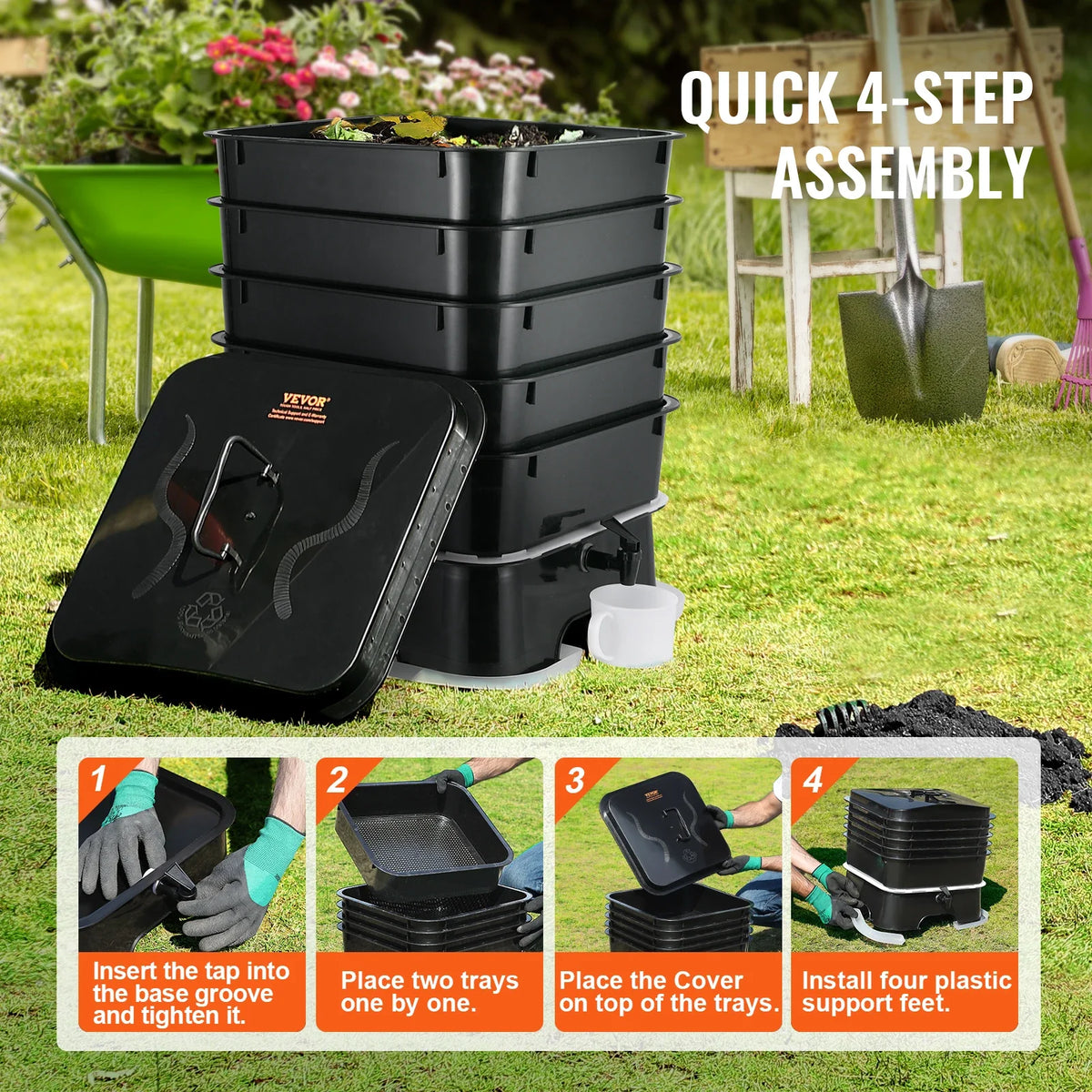 5-Tray Worm Composter Compost Bin Outdoor And Indoor Sustainable Design Worm Farm Kit For Recycling Food Waste
