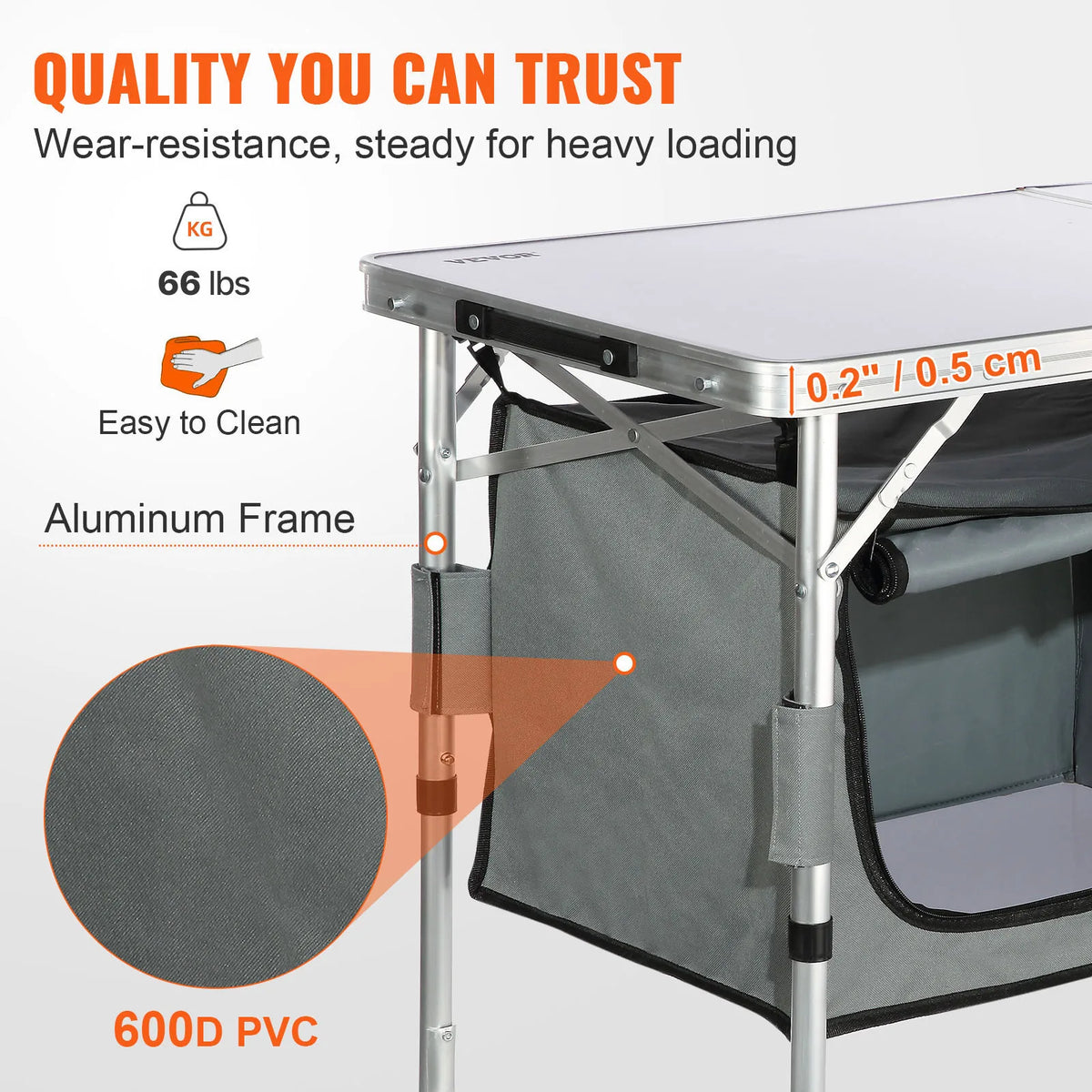 Camping Kitchen Table, Quick set-up Folding Camping Table with A Carrying Bag, 3 Adjustable Heights, MDF Camping Table