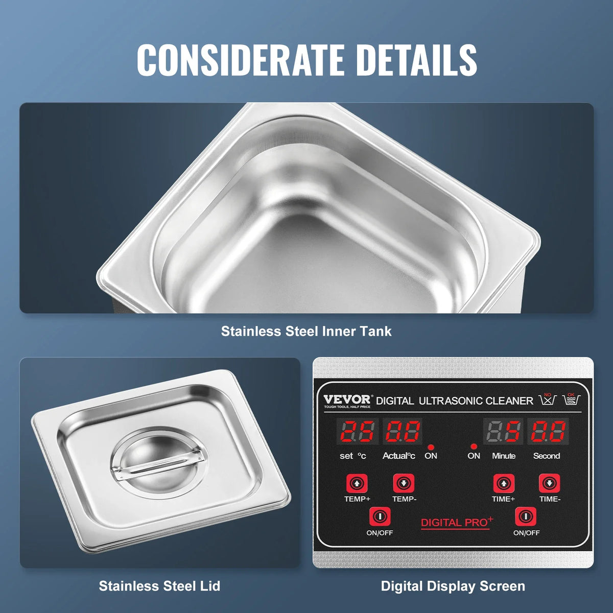 1.3L Ultrasonic Cleaner with Basket, 50W 40kHz Digital Cleaning Machine with Timer & Heater, for Watch Glasses Jewelry