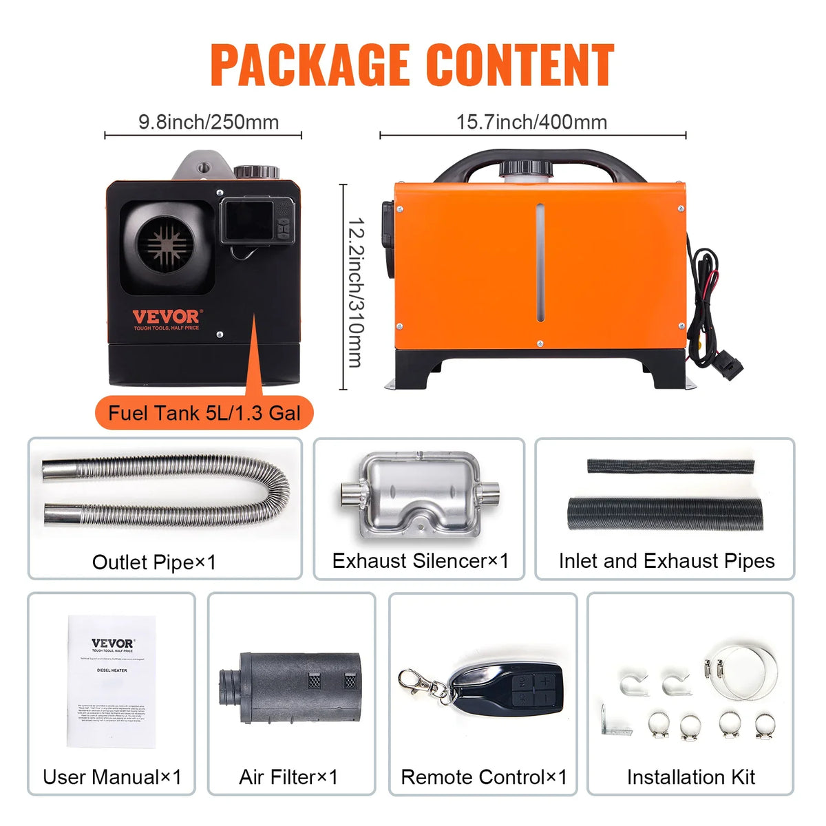 5 KW Diesel Air Heater,All-on-one Diesel Heater W/ Remote Control & LCD,Portable Parking Heater for Home RV Trailer Camper