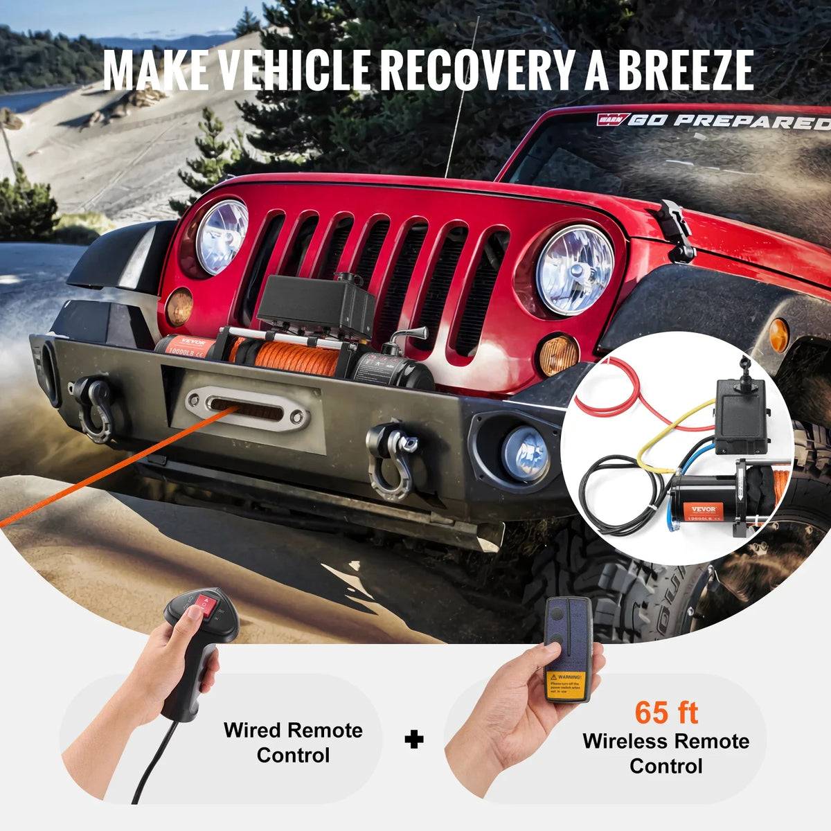 10,000 lb 12V DC Electric Winch with Wired Remote Control, IP55 Waterproof for Towing Off-Road SUV Jeep Trailer Boat