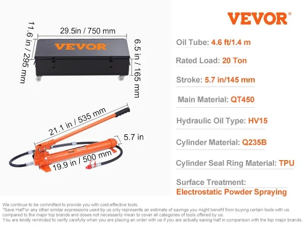 4/10/12/20 Ton Power Hydraulic Cylinder Jack Autobody Frame Repair Tool Kit Automotive Truck Lifting Jack Heavy Equipment