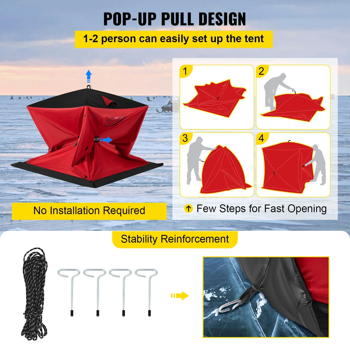 Ice Fishing Tent Warm Awning Pop-Up 2-Person Oxford Fabric Waterproof Windproof Canopy for Winter Fishing Camping Hiking