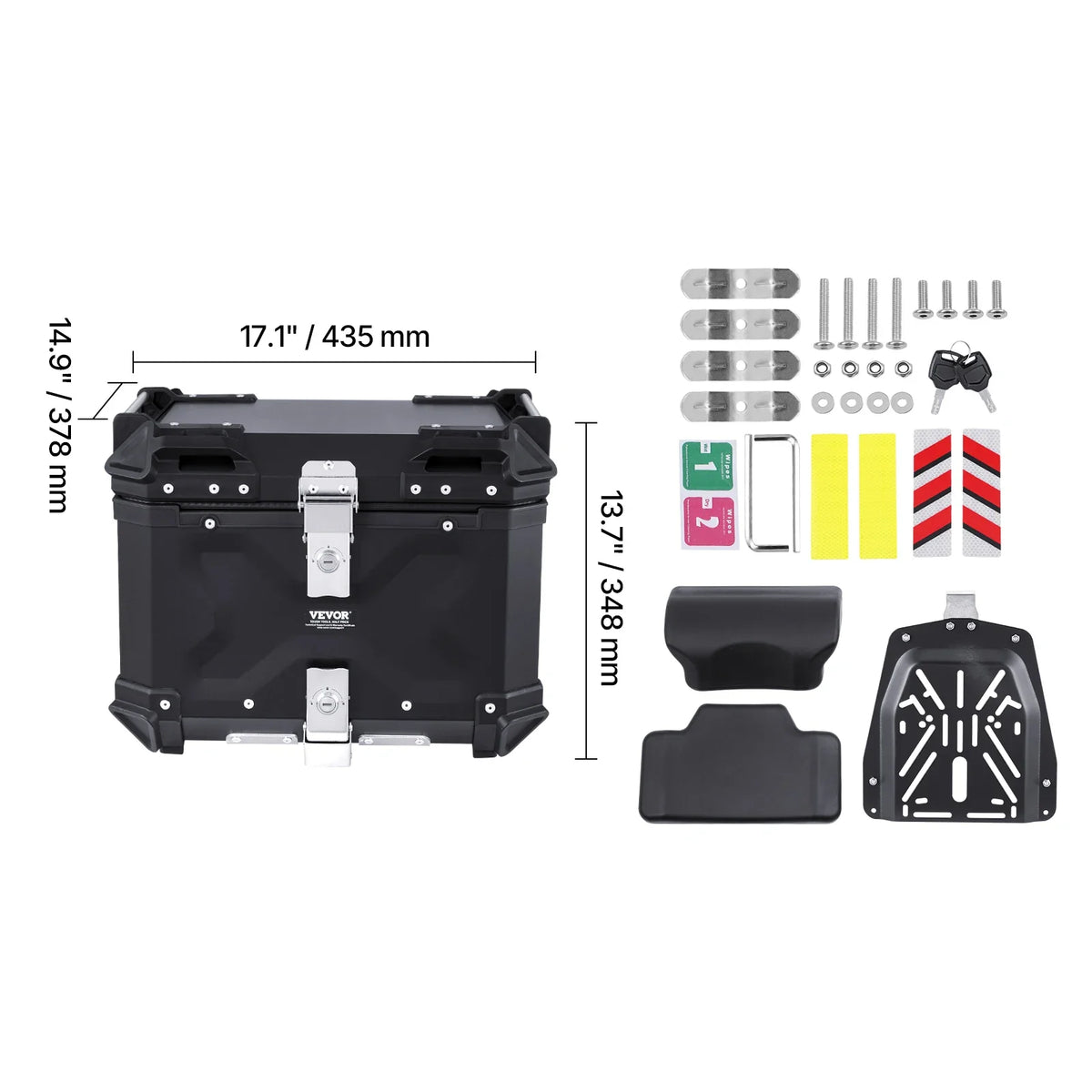 45L/55L/65L Universal Aluminum Alloy Motorbike Tail Box with Leather Lining & Lock  Fit for 99% of Motorcycle Frames