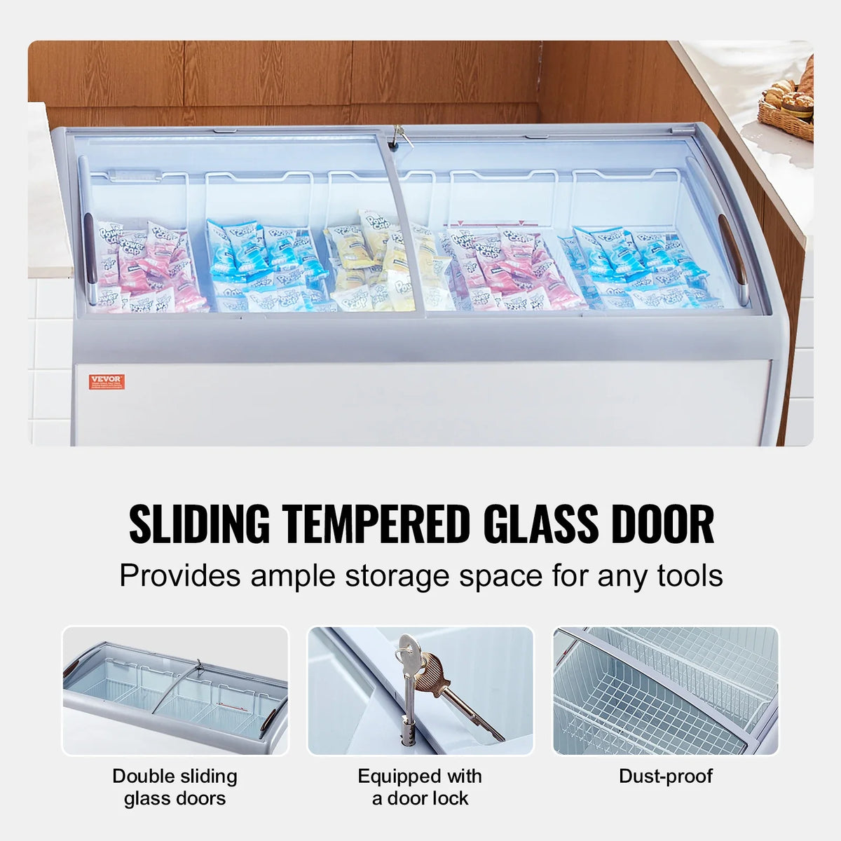 Commercial Ice Cream Display Case,16.3 Cu.ft Chest Freezer,Mobile Glass Top Deep Freezer,Restaurant Gelato Dipping Cabinet