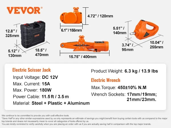 Electric Car Jack, 3 Tons /6600 lbs Scissor Jack w/ Electric Impact Wrench, 12V Car Jack w/Double Saddles & Remote Control