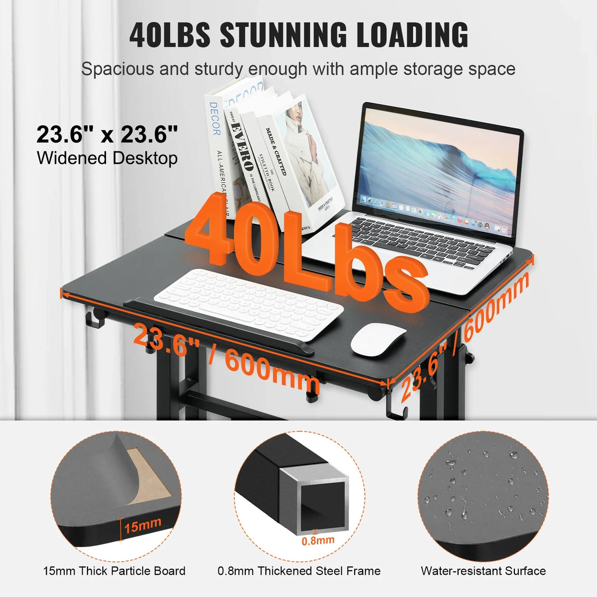 Mobile Standing Desk 26.4"-44.9" Gas-Spring Height Adjustable Sit-Stand Desk, Home Office Rolling Laptop Table  for Home