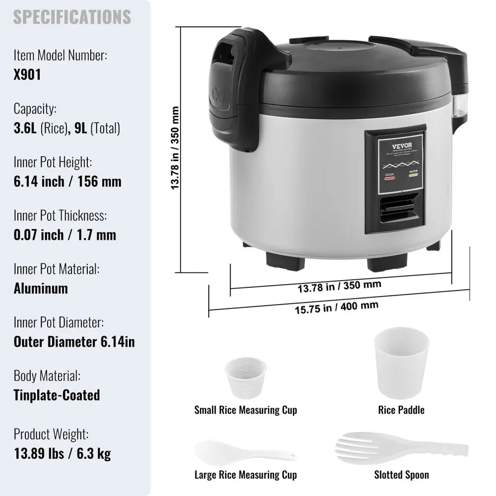 Commercial 60-Cup,13.74Qt Large Rice Cooker & Warmer, Nonstick Inner Pot, Fast Cooking, Stainless Steel for Restaurants