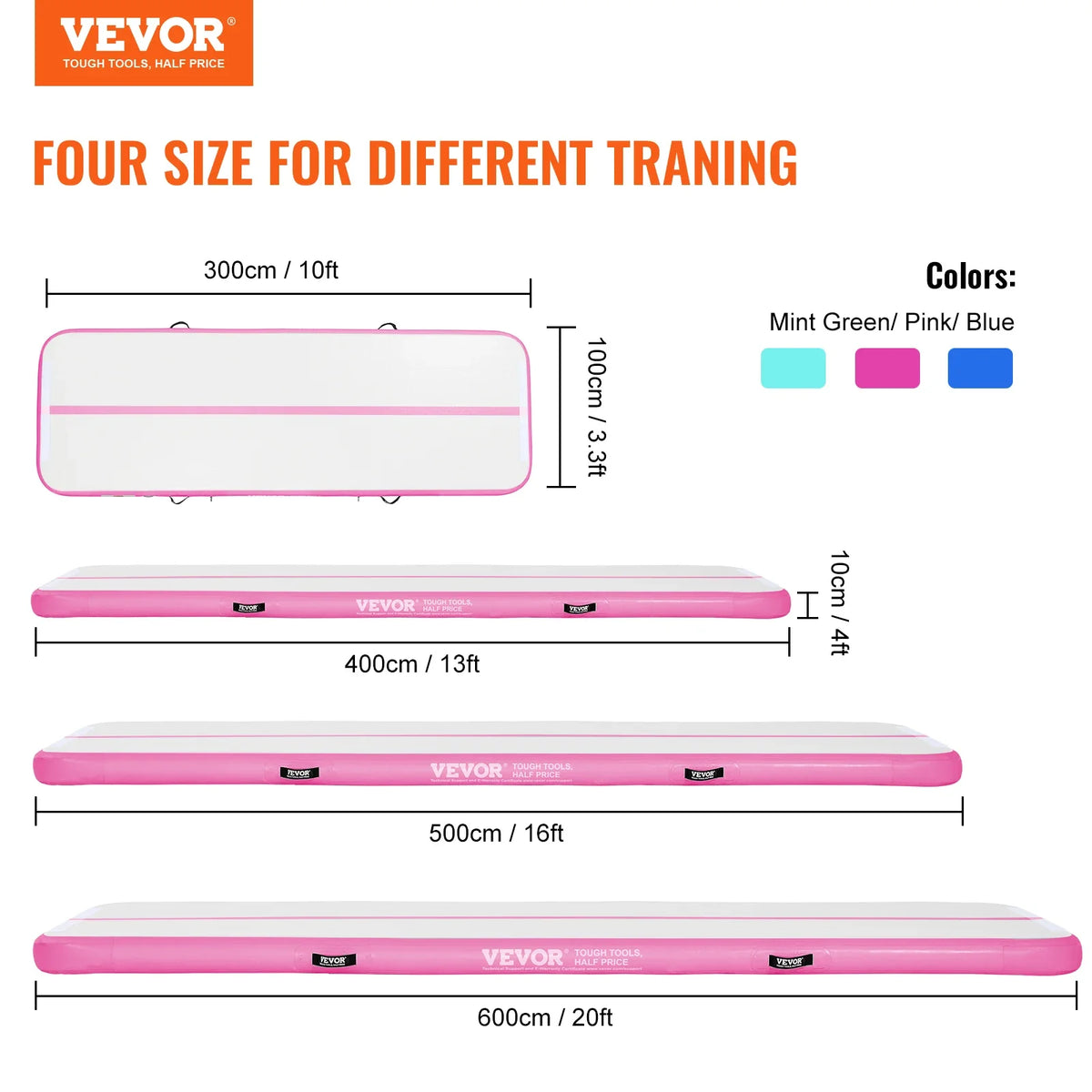 10/13/16 ft Gymnastics Air Mat Thickness Inflatable Gymnastics Tumbling Mat Tumble Track with Electric Pump Training Mats