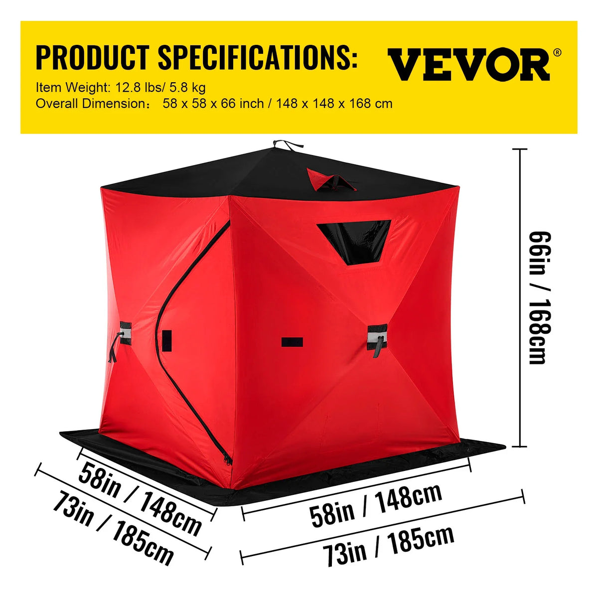 Ice Fishing Tent Warm Awning Pop-Up 2-Person Oxford Fabric Waterproof Windproof Canopy for Winter Fishing Camping Hiking