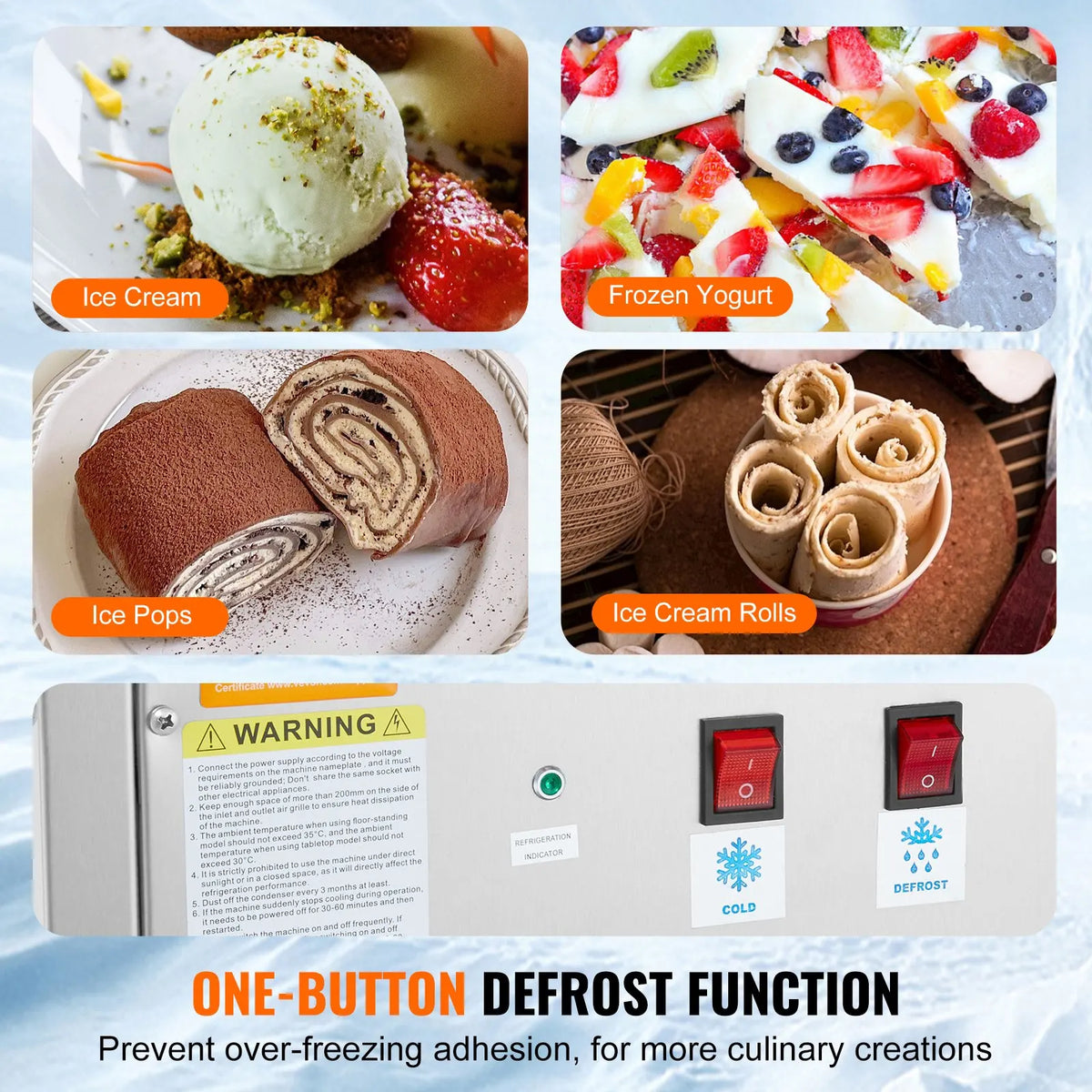 Fried Ice Cream Roll Machine,Ice Cream Pan,Rolled Ice Cream Maker with Compressor for Making Ice Cream,Frozen Yogurt ﻿
