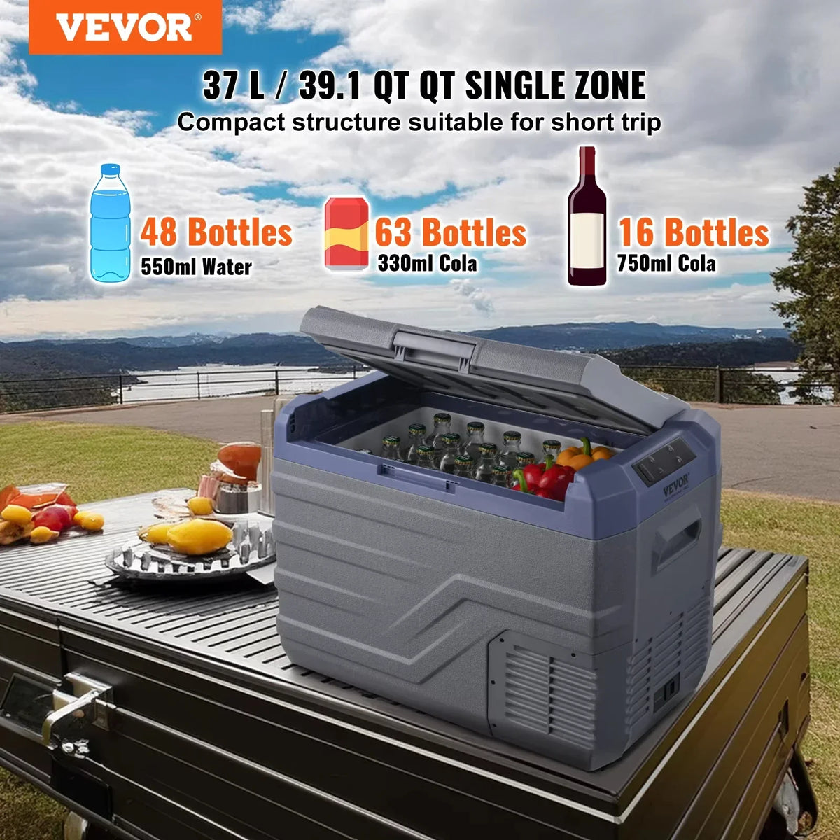 Car Refrigerator  12 Volt Car Refrigerator Fridge  37 L -4℉-68℉  12/24V DC and 100-240V AC  for Outdoor  Camping and RV