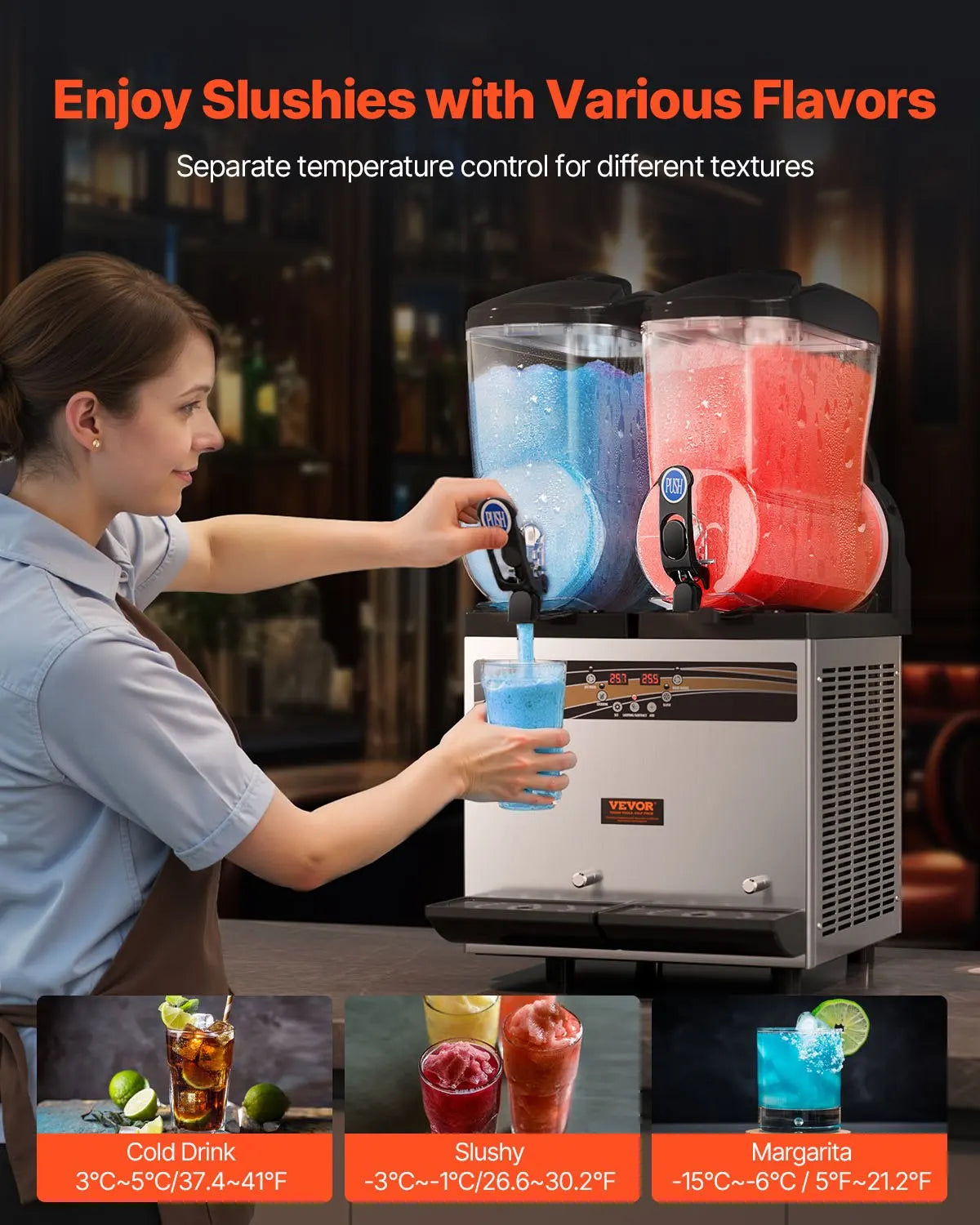 15Lx2 Commercial Slush Machine 1000W - 2-Tank Margarita Maker for Frozen Drinks, Smoothies, Bars, Restaurants & Home