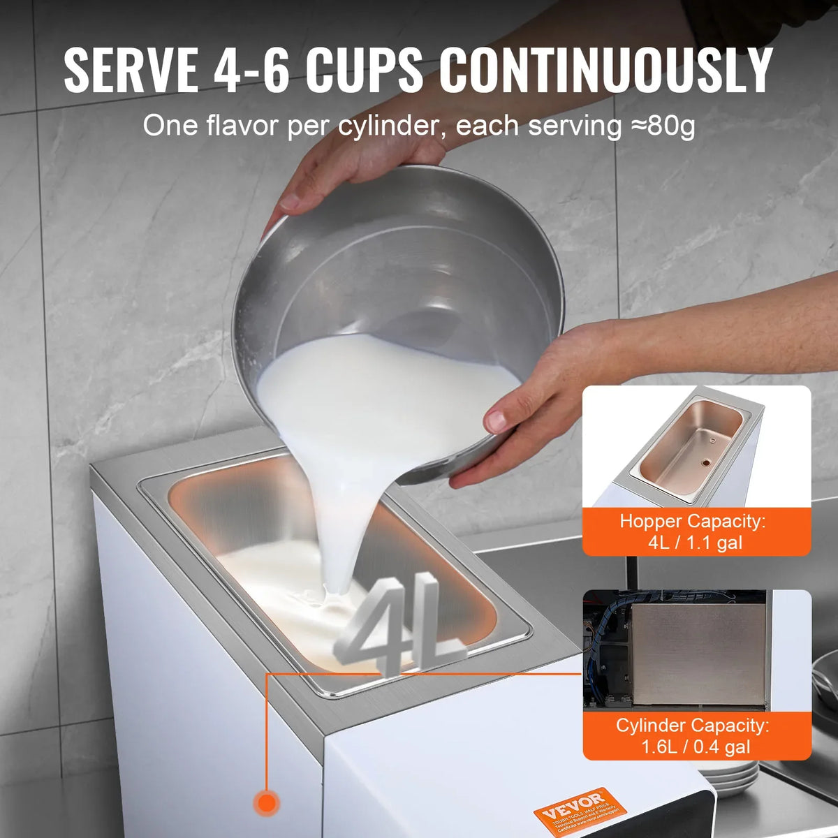 Commercial Ice Cream Maker, 10-20L/H Yield, 1000W Countertop Soft Serve Machine w/ 4.5L Hopper 1.6L Cylinder Touch Screen