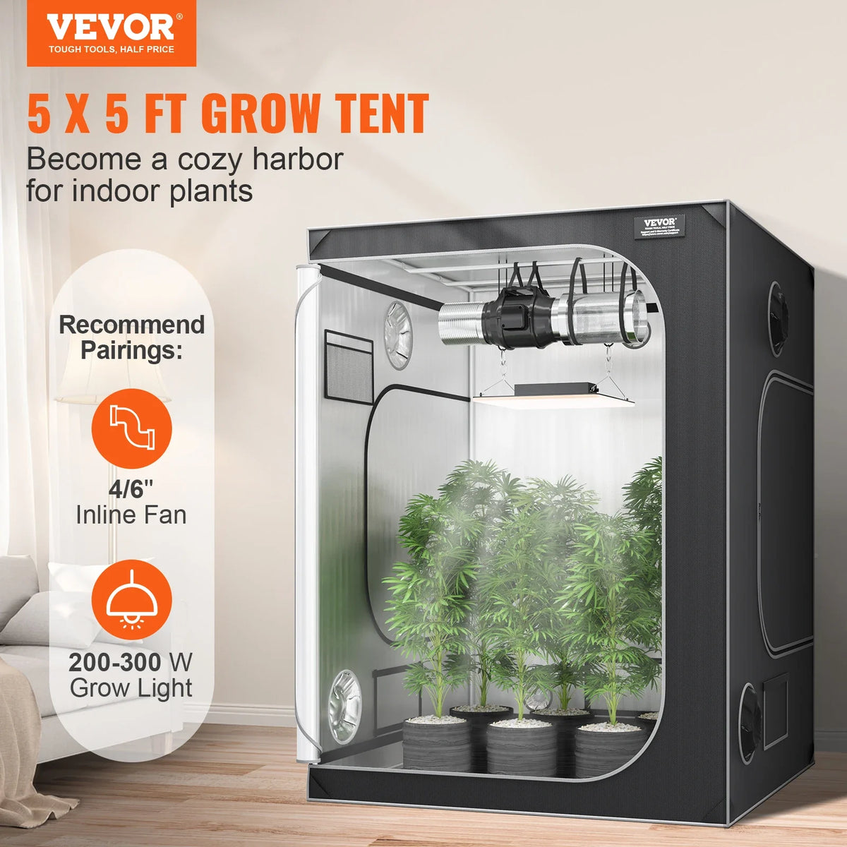 Grow Tent High Reflective 2000D Mylar Hydroponic Growing Tent Enclosed Greenhouse for Indoor Plants Growing Observation