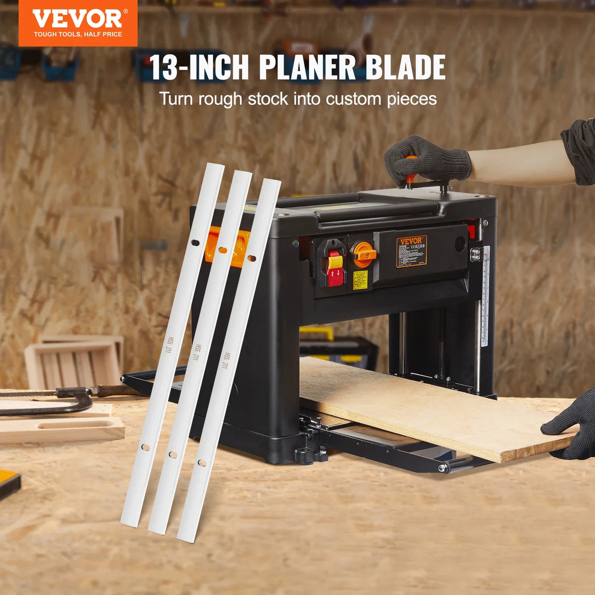 Planer Knives, 13 inch 2mm Thickened High Speed Steel Replacement HRC55-60 Hardness, Suit for 13in/12.5in Benchtop Planer