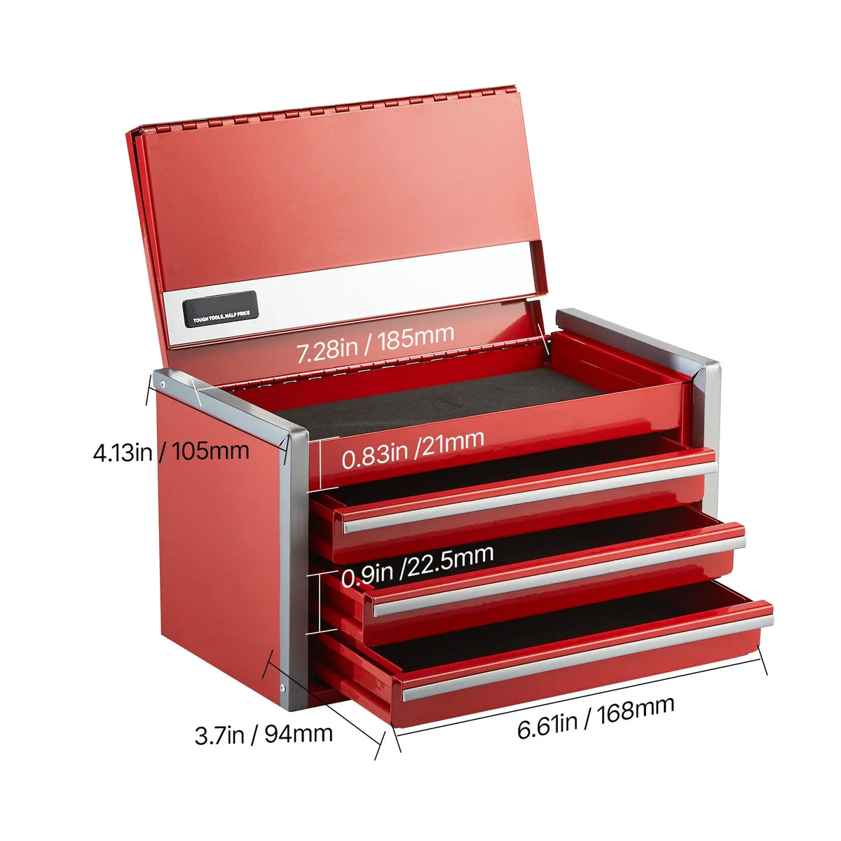 8.6in 3 Drawers Metal Tool Box Portable Tools Chest with PP Feet Pads & Ball Bearing Powder Coated Tool Storage for Garage